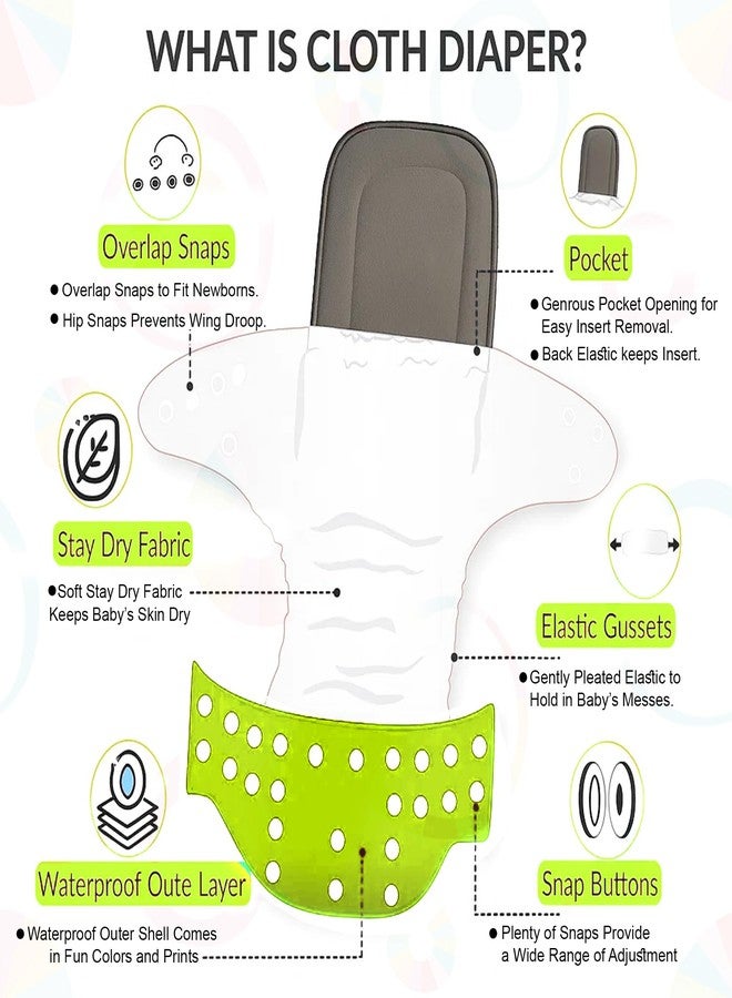 GLUN® Reusable Baby Cloth Diapers Combo, Pack of 2 Shiny Green Colour Comfort & Protection, Leakproof & High Absorption - Image 4