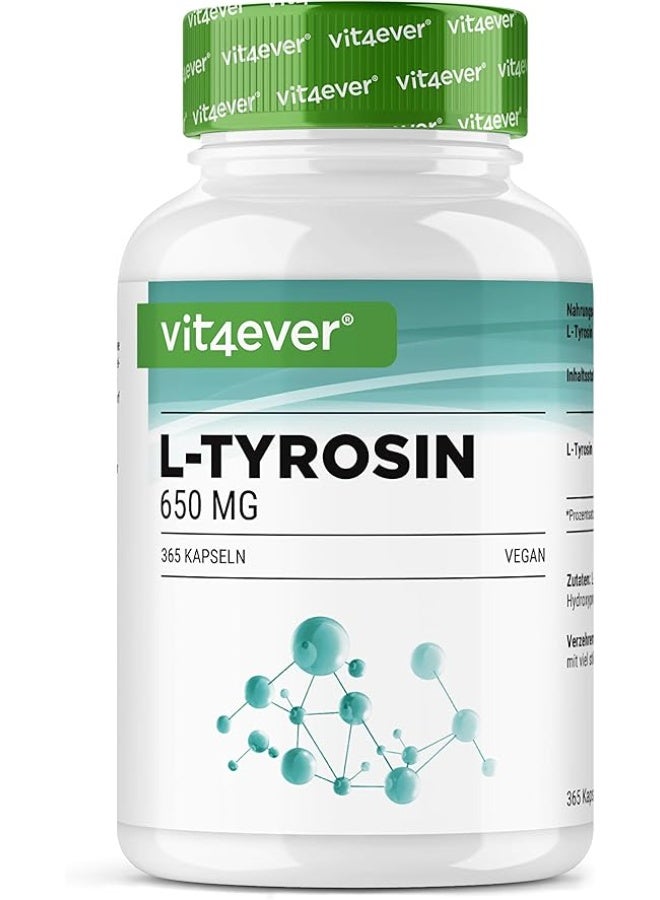Vit4ever L-Tyrosine 1300 mg Per Daily Serving, Supports Mental Focus and Cognitive Performance, Promotes Stress Response and Neurotransmitter Balance, Pure Amino Acid from Vegetable Fermentation, High Dose, Vegan Formula, 365 Capsules (1 Year Supply) - Image 1