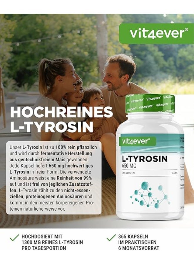 Vit4ever L-Tyrosine 1300 mg Per Daily Serving, Supports Mental Focus and Cognitive Performance, Promotes Stress Response and Neurotransmitter Balance, Pure Amino Acid from Vegetable Fermentation, High Dose, Vegan Formula, 365 Capsules (1 Year Supply) - Image 2