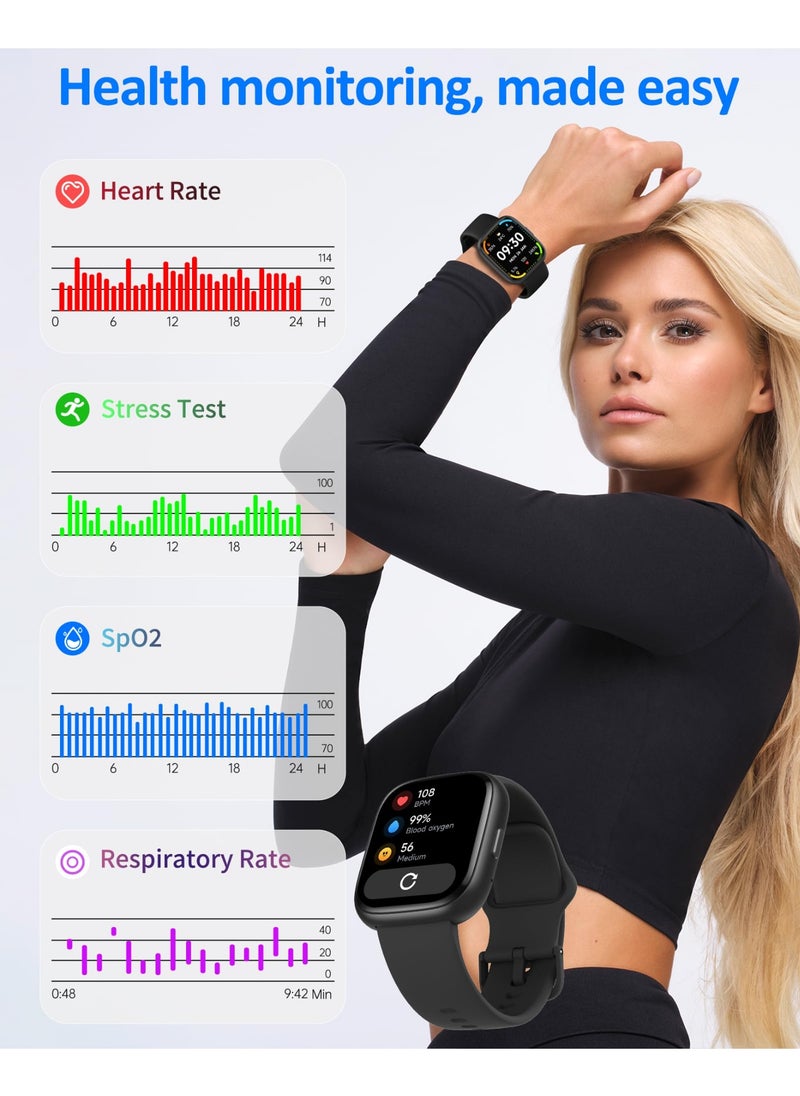 إبسون ساعة ذكية للرجال بحجم 1.8"، مدمج بها Alexa (للرد على المكالمات وإجرائها)، مقاومة للماء بمعيار IP68، تتبع النشاط مع أكثر من 100 وضع رياضي، مراقب معدل ضربات القلب وSpO2 والنوم (باللون الأسود).  - Image 4
