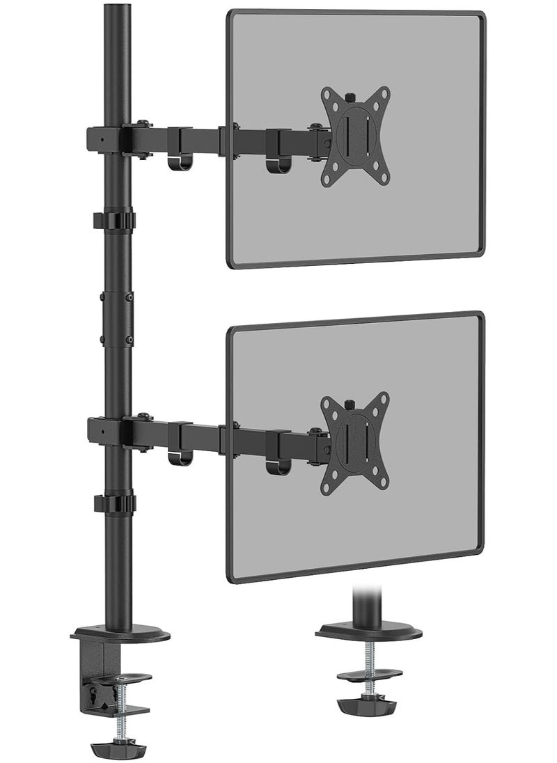 Generic - Vertical Dual Monitor Stand – Fits Two 13”–32” Screens, Adjustable Height, Tilt & Rotation, Desk Clamp Mount - Image 1