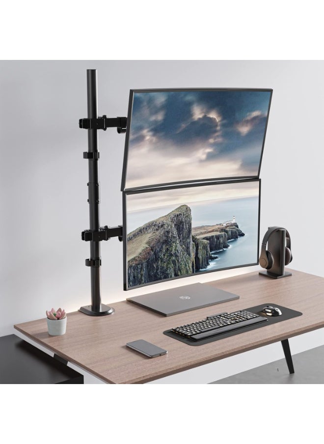 Generic - Vertical Dual Monitor Stand – Fits Two 13”–32” Screens, Adjustable Height, Tilt & Rotation, Desk Clamp Mount - Image 1