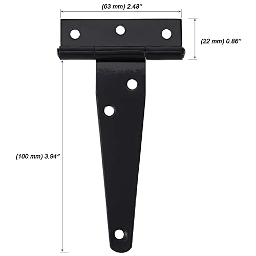 MOUYAT 20 Pack 4 Inch Black T-Strap Hinge Bulk, Heavy Duty Iron Barn Door Hinges with Screws, T Strap Shed Door Hinges for Wooden Door, Window, Fence - Image 2