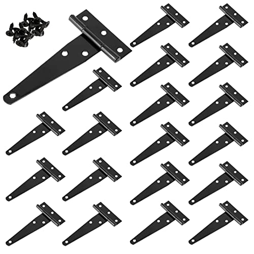 MOUYAT 20 Pack 4 Inch Black T-Strap Hinge Bulk, Heavy Duty Iron Barn Door Hinges with Screws, T Strap Shed Door Hinges for Wooden Door, Window, Fence - Image 1
