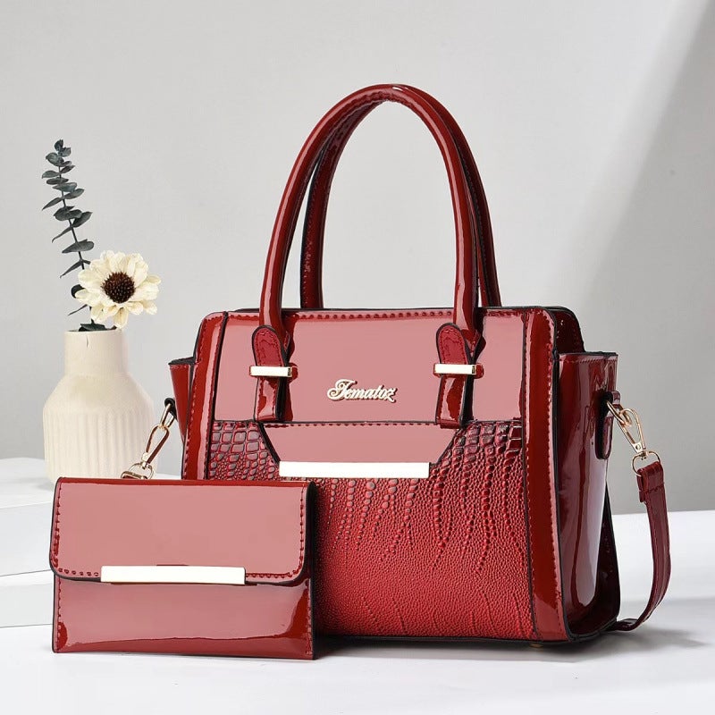 Mother-In-Law Bag Crocodile Pattern Bright Leather Two-Piece Set Women'S Crossbody Bag Korean Style Handbag Shoulder Bag Handbags - Image 2