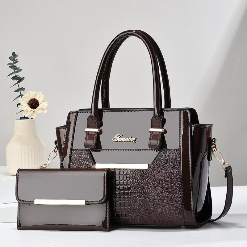 Mother-In-Law Bag Crocodile Pattern Bright Leather Two-Piece Set Women'S Crossbody Bag Korean Style Handbag Shoulder Bag Handbags - Image 1