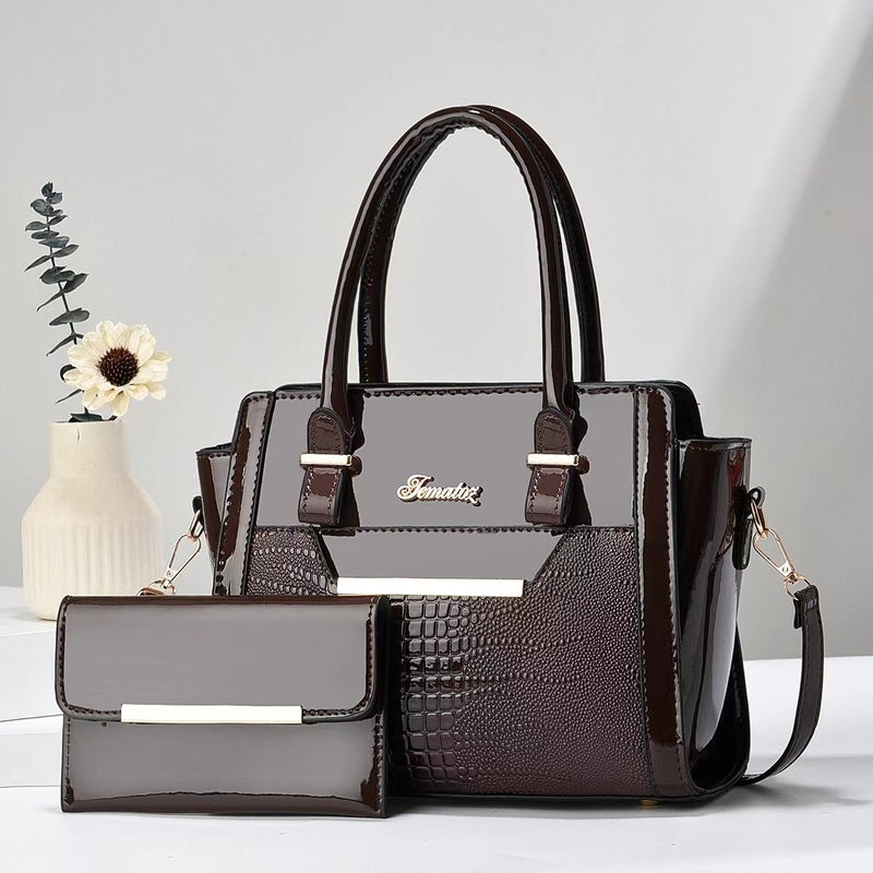 Mother-In-Law Bag Crocodile Pattern Bright Leather Two-Piece Set Women'S Crossbody Bag Korean Style Handbag Shoulder Bag Handbags - Image 3
