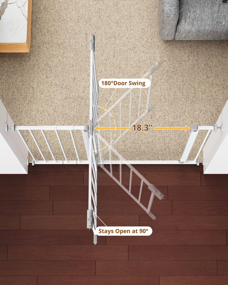 InnoTruth 28.9-42.1" Wide Baby Gate for Stairs & Doorways, 30" Tall Pressure Mounted Dog Gates for Stairs Expandable One-Hand Open, Easy Step Walk Through Dual Lock Metal Pet Gates for Dogs, White - Image 5