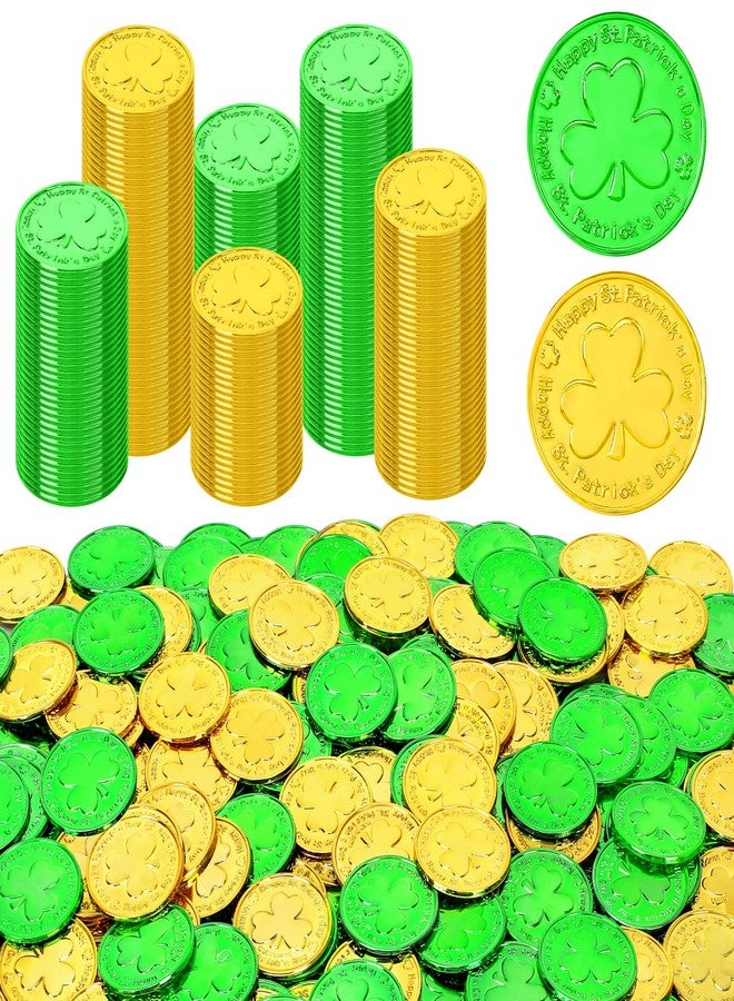 Fullive 120 PCS St Patricks Day Decorations, 1.4 in Shamrock St Patricks Day Coins, Gold Green Lucky Coins Fake Coins Plastic Coins St Patricks Day Gold Coins, Shamrock Decoration St Patricks Day Party Favor - Image 1