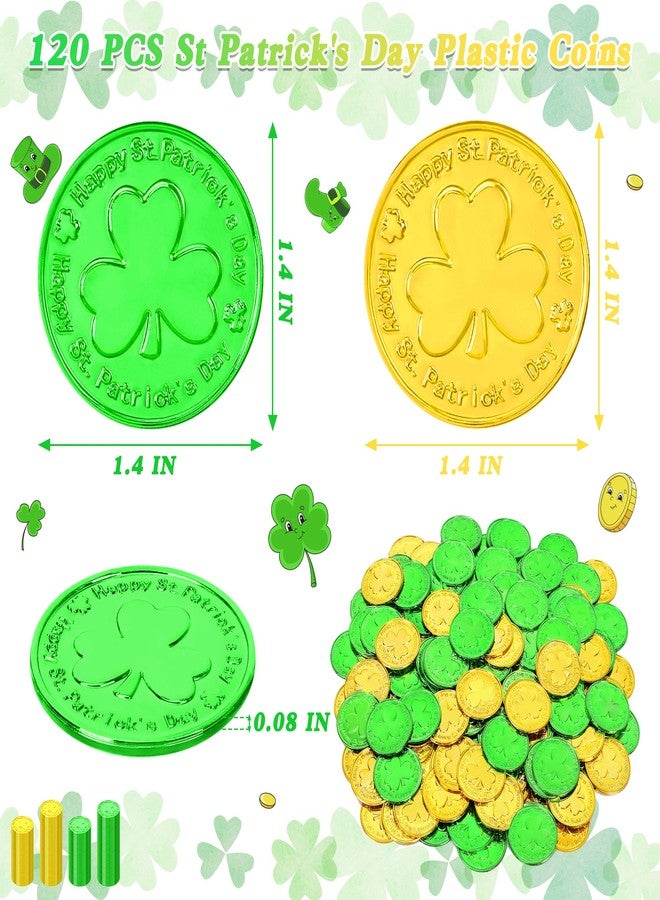 Fullive 120 PCS St Patricks Day Decorations, 1.4 in Shamrock St Patricks Day Coins, Gold Green Lucky Coins Fake Coins Plastic Coins St Patricks Day Gold Coins, Shamrock Decoration St Patricks Day Party Favor - Image 2