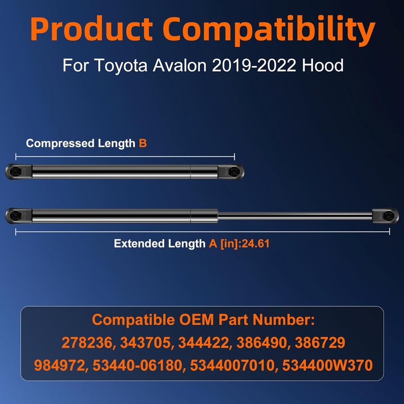 Euplokeer Qty (2) 53440-07010 Front Hood Strut Lift Support Compatible with Toyota Avalon 2019-2022, Bonnet Gas Shock Strut Spring Replace OE# 5344007010 - Image 2