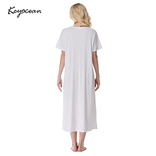 Keyocean Nightgowns for Women, Soft Cotton Comfortable Lightweight Ladies Short Sleeves Nightdress Sleepwear, Cream, X-Large (XL) - Image 2