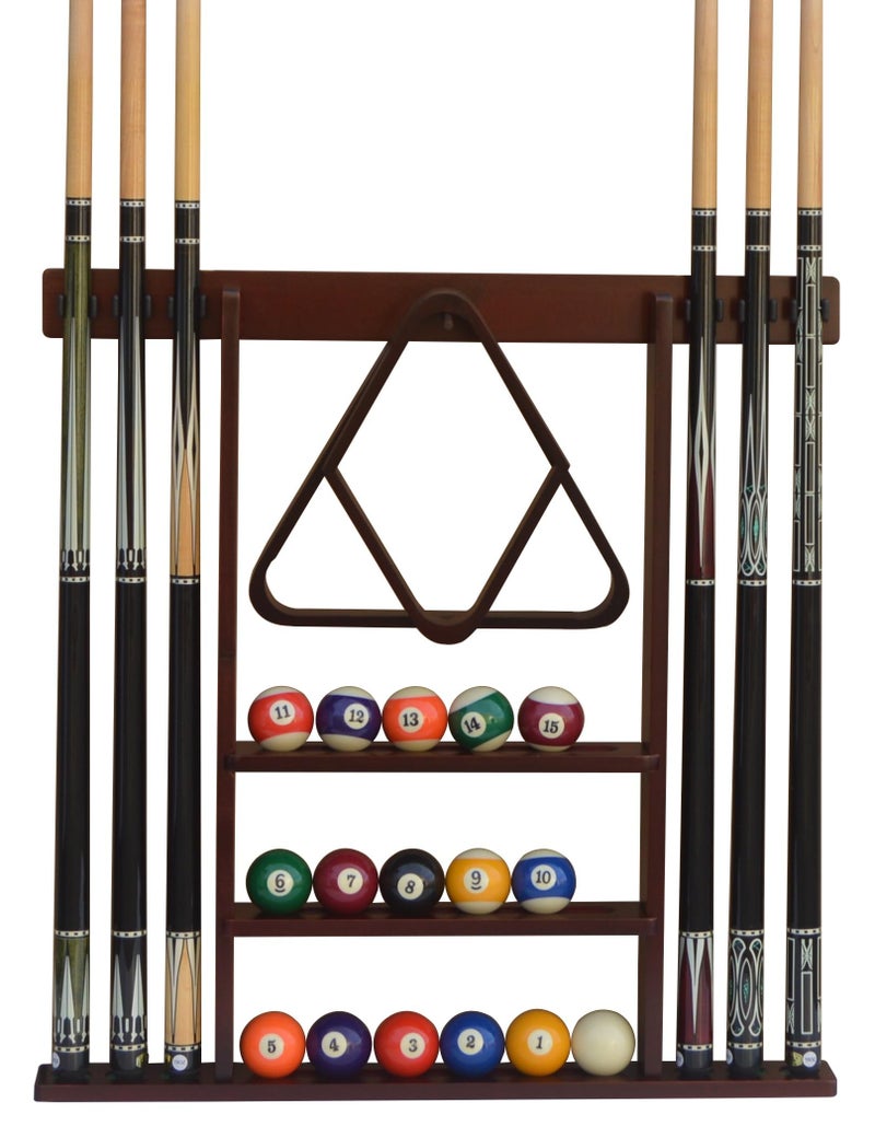 Flintar Wall Mount Cue Rack, Premium Quality Made in Taiwan, Billiards Pool Cue Stick holder, Real Solid Hardwood, Improved Direct Wall Mounting, Cue Rack Only, Mahogany Finish - Image 1