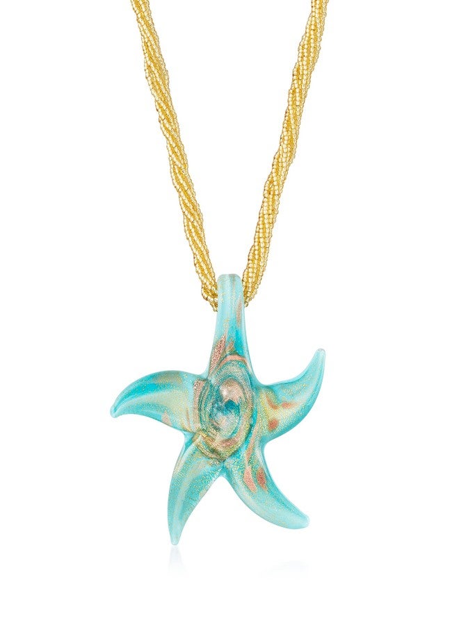 Ross-Simons Italian Turquoise Murano Glass Starfish Necklace With 18kt Gold Over Sterling. 18 inches - Image 1