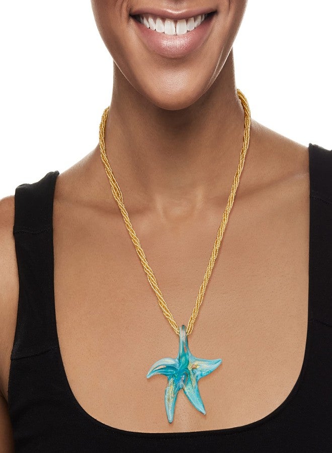 Ross-Simons Italian Turquoise Murano Glass Starfish Necklace With 18kt Gold Over Sterling. 18 inches - Image 2