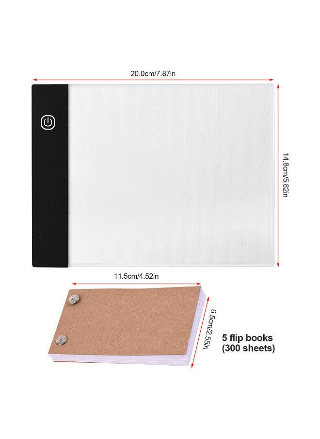 Portable Flip Book Kit with Light Pad Tablet LED Light Box 3 Level Brightness Control 300 Sheets Flipbook Paper with Binding Screws for Tracing and Drawing