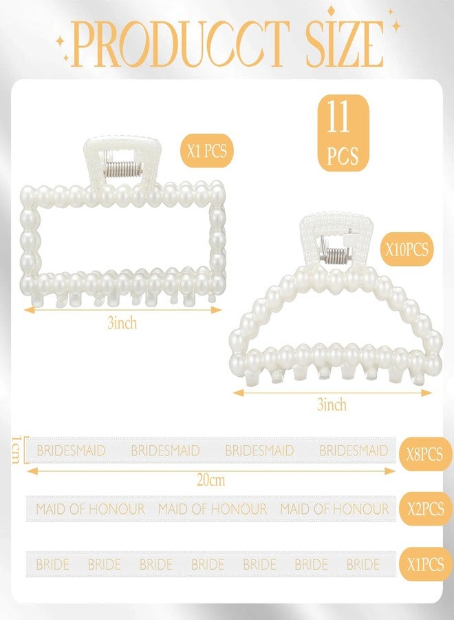 Hotop 11 Pcs Bridesmaid Pearl Hair Clips 3.15 Inch Bridal Hair Claw Clips with Ribbon Bridesmaid Proposal Gifts for Women Girls Accessories Styling Wedding Bridal Party Present - Image 2