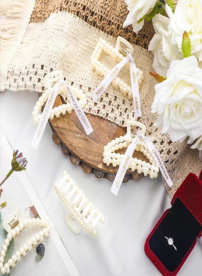 Hotop 11 Pcs Bridesmaid Pearl Hair Clips 3.15 Inch Bridal Hair Claw Clips with Ribbon Bridesmaid Proposal Gifts for Women Girls Accessories Styling Wedding Bridal Party Present - Image 3