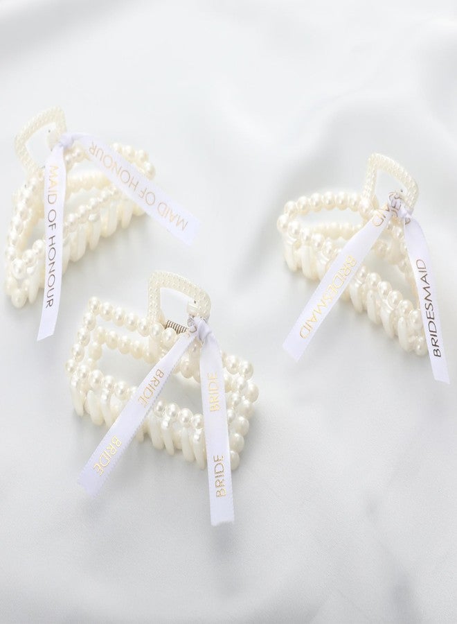 Hotop 11 Pcs Bridesmaid Pearl Hair Clips 3.15 Inch Bridal Hair Claw Clips with Ribbon Bridesmaid Proposal Gifts for Women Girls Accessories Styling Wedding Bridal Party Present - Image 4