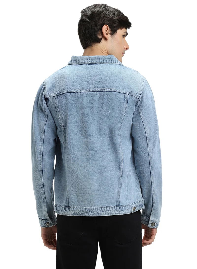 Dennis Lingo Regular Fit Indigo Men's Washed Denim Jacket, Full Sleeves, Spread Collar, Casual, Button Closure