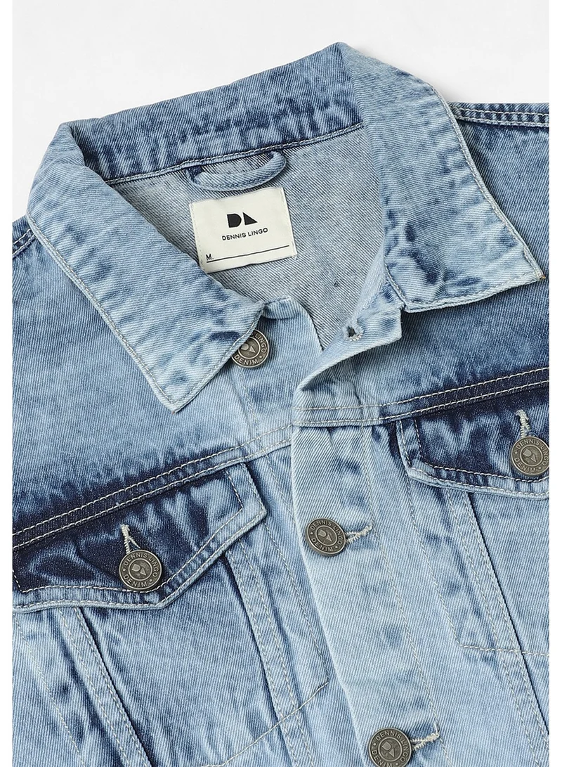 Dennis Lingo Regular Fit Indigo Men's Washed Denim Jacket, Full Sleeves, Spread Collar, Casual, Button Closure