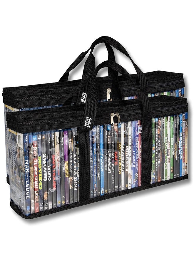 Made Easy Kit Blu-ray Media Storage Bag Case - Clear PVC Organizer with Triple-Stitched Handles, Dividers - Stackable, Space-Saving - Fits 42 Standard Cases (2, Black) - Image 1
