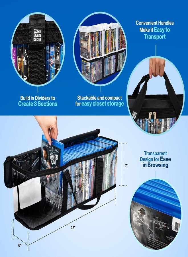 Made Easy Kit Blu-ray Media Storage Bag Case - Clear PVC Organizer with Triple-Stitched Handles, Dividers - Stackable, Space-Saving - Fits 42 Standard Cases (2, Black) - Image 3