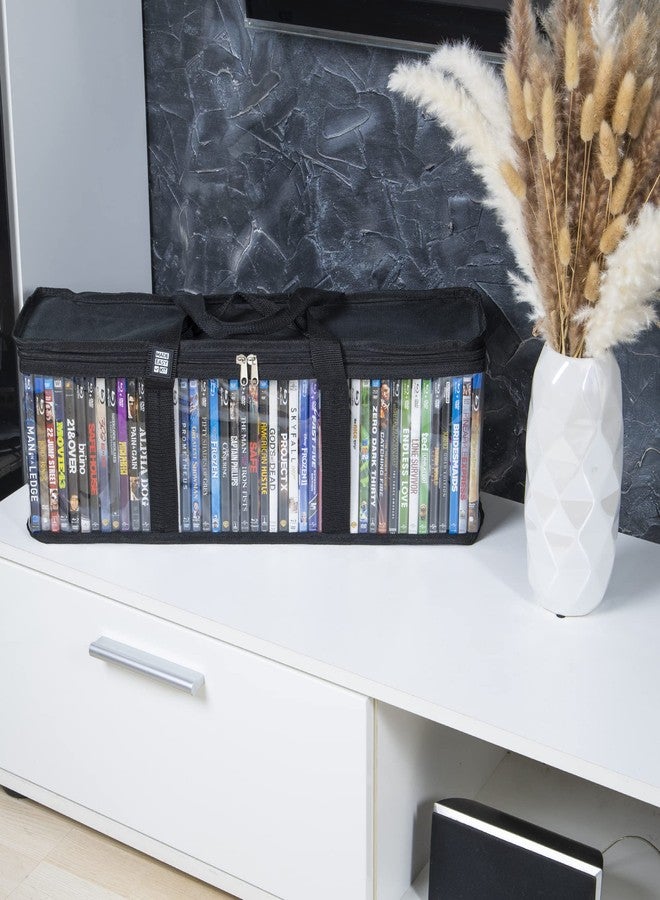 Made Easy Kit Blu-ray Media Storage Bag Case - Clear PVC Organizer with Triple-Stitched Handles, Dividers - Stackable, Space-Saving - Fits 42 Standard Cases (2, Black) - Image 2