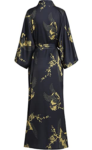 Aensso Long Soft Lightweight Silky Kimonos Robes for Women, Luxury Japanese Floral Womens Kimono Robe (Premium Black) - Image 2