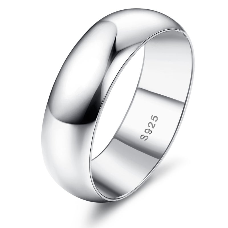 MILACOLATO 6mm Sterling Silver Rings for Women Men 18K White Gold Plated Plain Stackable Thumb Rings Tarnish Resistant Statement Wedding Band Ring Comfort Fit Size 7