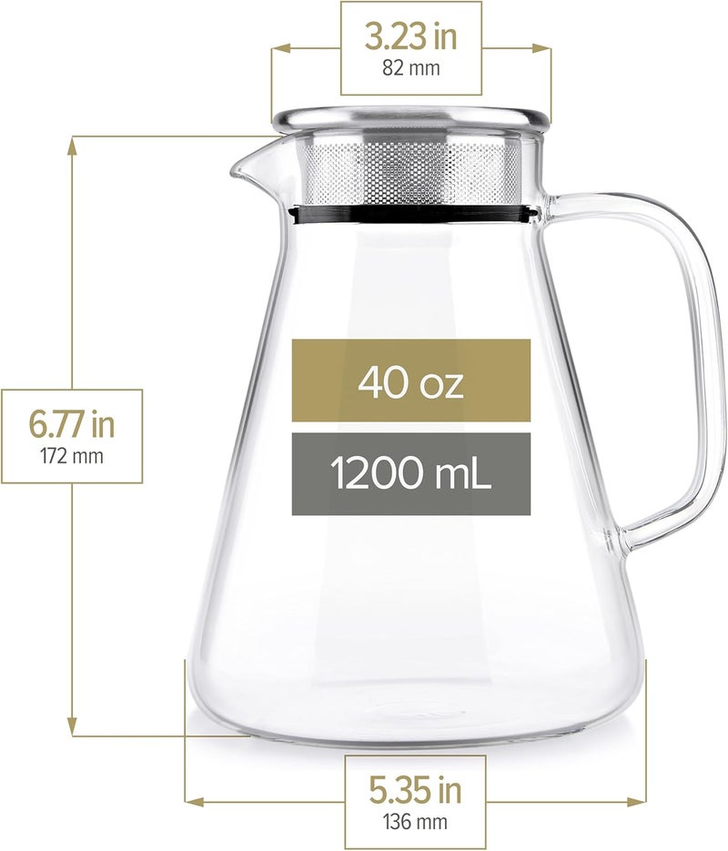 Teabloom One-Touch Tea Maker, 2-in-1 Teapot and Kettle with Stainless Steel Filter Lid for Loose Tea – Stain-free Borosilicate Glass Teapot (40 Oz) – Tea Connoisseur's Choice - Image 5