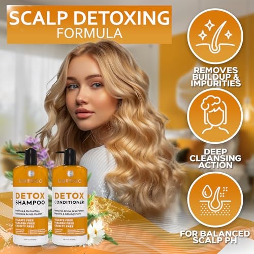 BELLISSO Detox Shampoo and Conditioner Set Ideal for Oily Hair Men and Women Remove Product Buildup Sulfate and Paraben Free with Scalp Clarifying and Detoxifying Properties With Rosemary Oil - Image 3