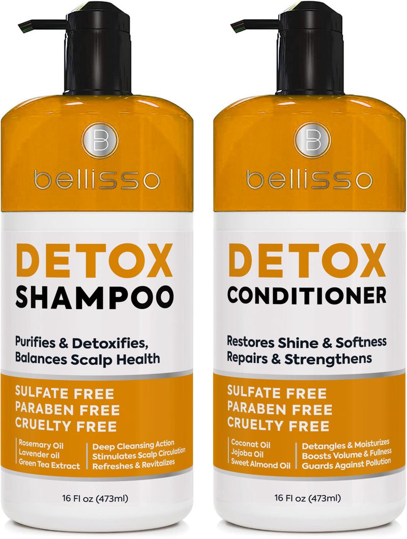 BELLISSO Detox Shampoo and Conditioner Set Ideal for Oily Hair Men and Women Remove Product Buildup Sulfate and Paraben Free with Scalp Clarifying and Detoxifying Properties With Rosemary Oil - Image 2