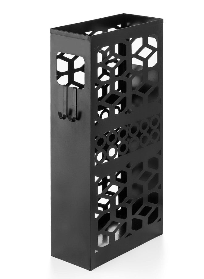 ZENFUN Rectangle Metal Umbrella Stand with 2 Hooks, Entryway Umbrella Holder & Walking Cane Storage, Umbrella Organizer Freestanding for Home, Office, Hotel, Black - Image 1