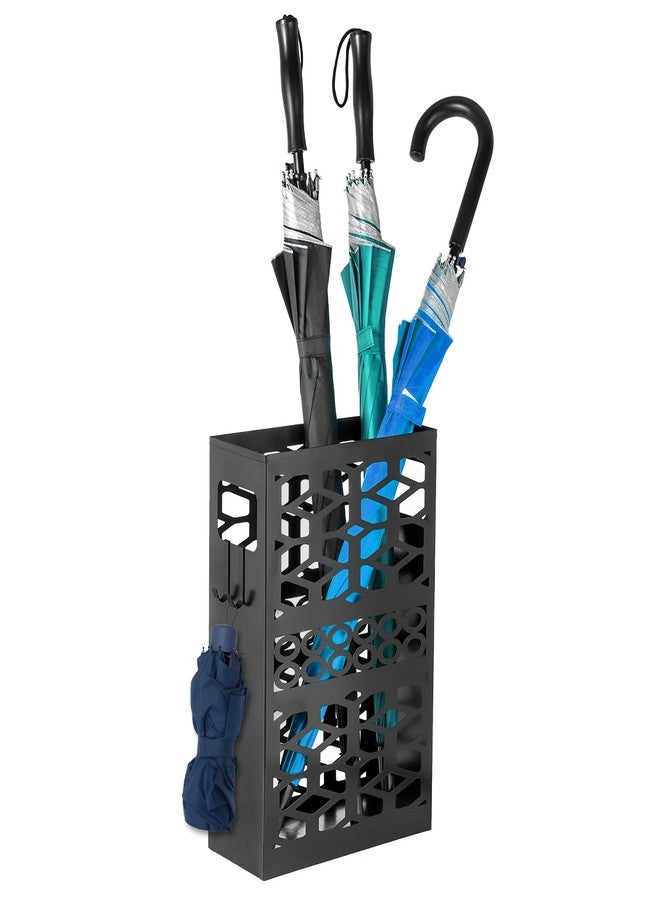 ZENFUN Rectangle Metal Umbrella Stand with 2 Hooks, Entryway Umbrella Holder & Walking Cane Storage, Umbrella Organizer Freestanding for Home, Office, Hotel, Black - Image 4
