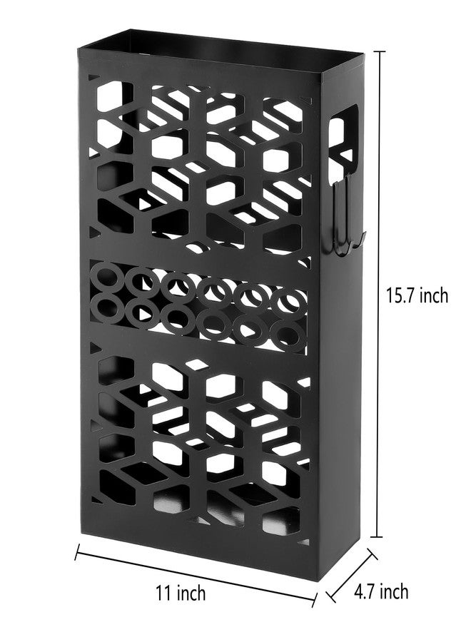 ZENFUN Rectangle Metal Umbrella Stand with 2 Hooks, Entryway Umbrella Holder & Walking Cane Storage, Umbrella Organizer Freestanding for Home, Office, Hotel, Black - Image 2