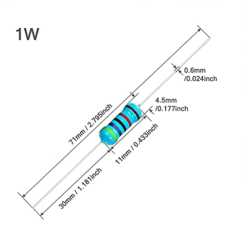 Chanzon 50pcs 1W 220 Ω ohm Metal Film Fixed Resistor 0.01 ±1% Tolerance 220R MF Through Hole Resistors Current Limiting Rohs Certificated - Image 5