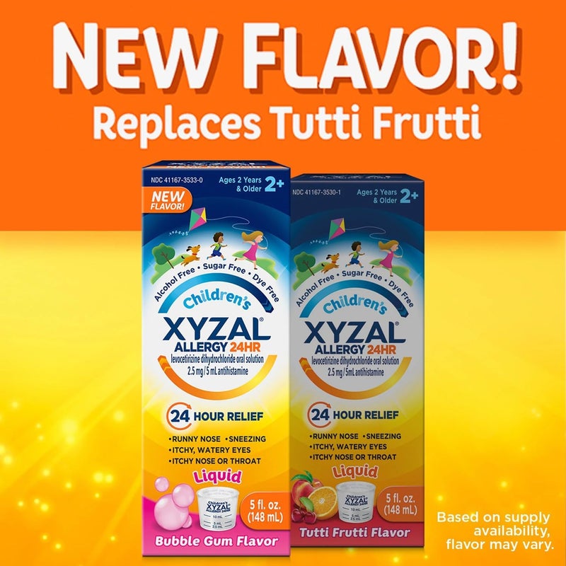 Xyzal Childrens Oral Solution 5 fl oz 24Hour Allergy Relief for Kids Bubblegum Flavor Allergy Pills 24Hour Allergy Relief 55Count Original Prescription Strength - Image 3