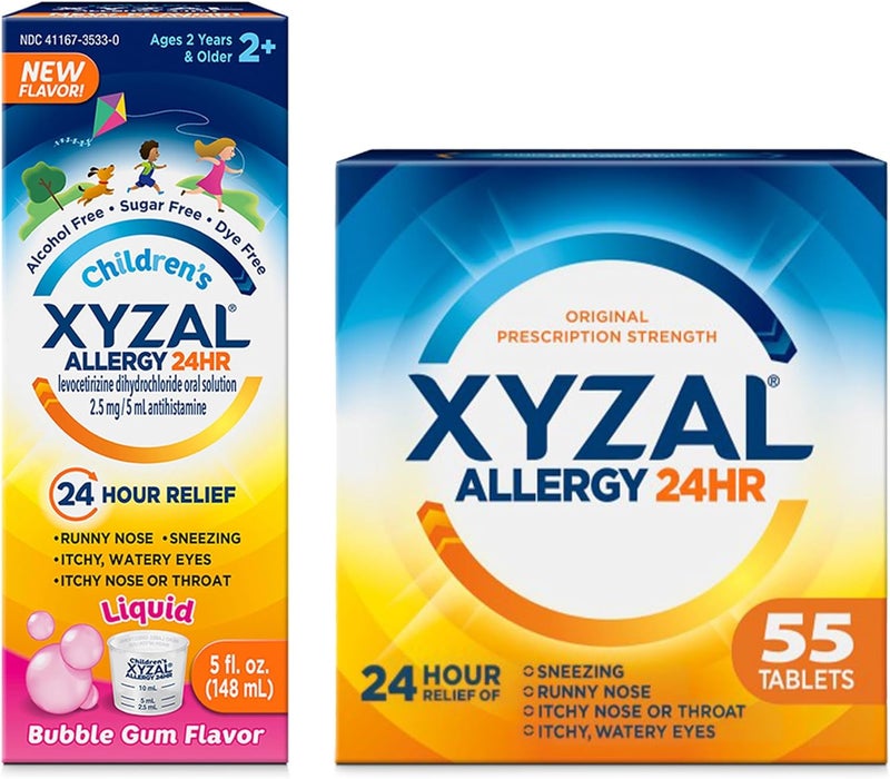 Xyzal Childrens Oral Solution 5 fl oz 24Hour Allergy Relief for Kids Bubblegum Flavor Allergy Pills 24Hour Allergy Relief 55Count Original Prescription Strength - Image 1