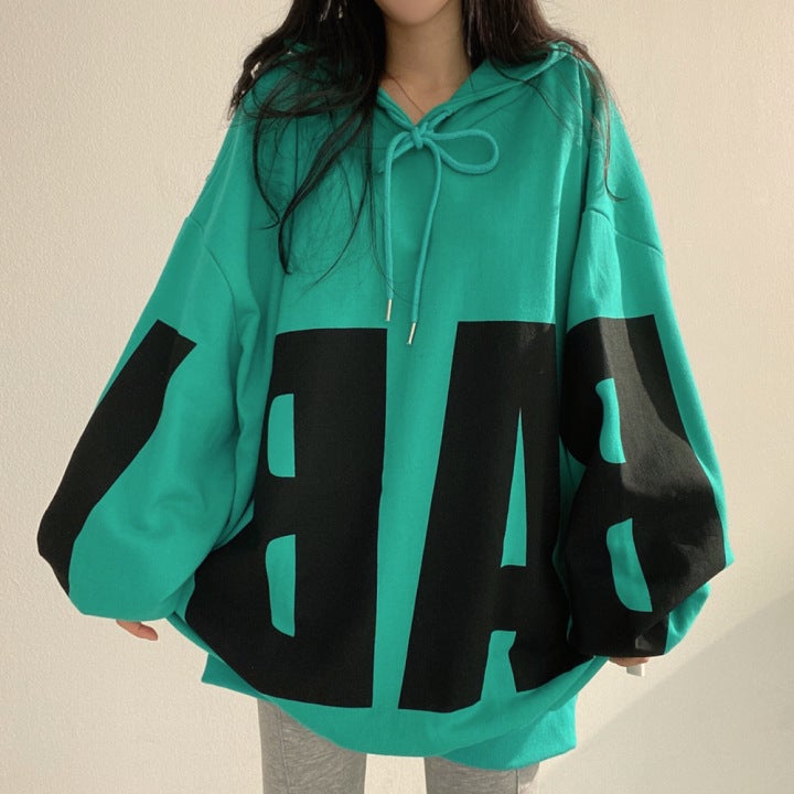Casual Cotton Hoodie Women Loose Korean Spring Autumn 72 hoodies green fleece-lined 