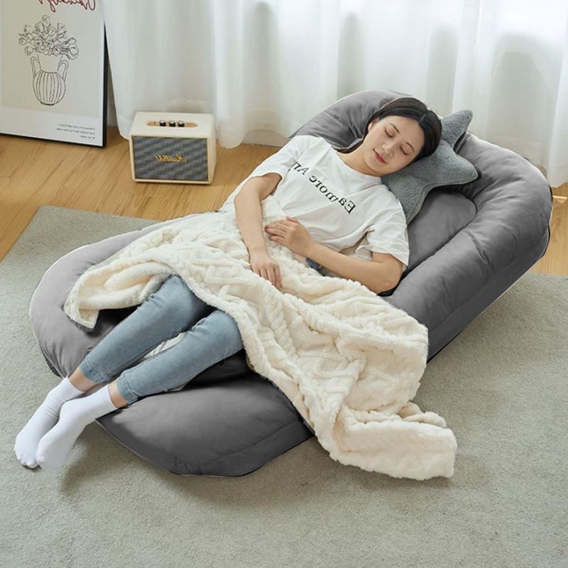 Large Floor Sofa Bed with Back Support, 5 Reclining Poistion Adjustable Floor Lounge Chair, Foldable Gaming Recliner, Lazy Couch for Gaming, Reading, Sleeping (J(Grey)) - Image 1
