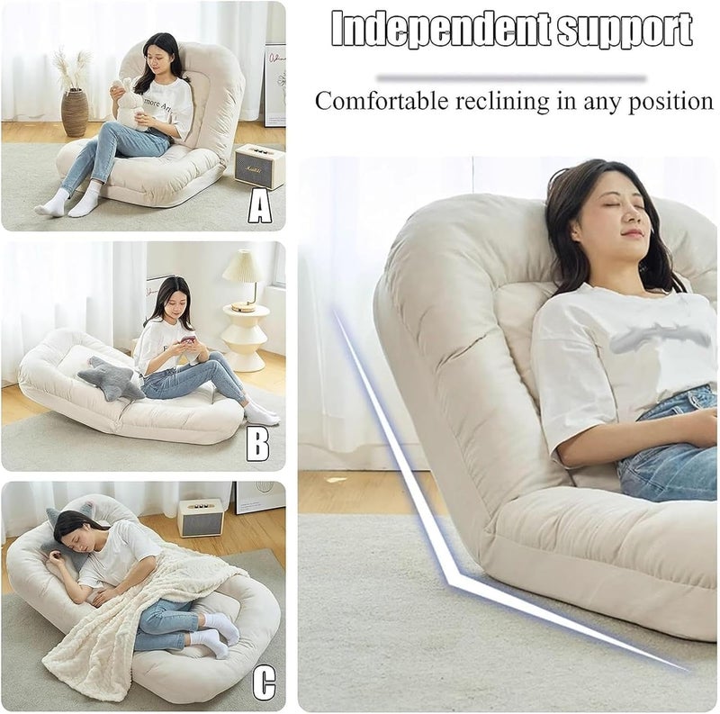 Large Floor Sofa Bed with Back Support, 5 Reclining Poistion Adjustable Floor Lounge Chair, Foldable Gaming Recliner, Lazy Couch for Gaming, Reading, Sleeping (J(Grey)) - Image 3