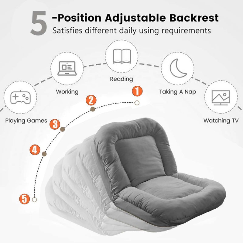 Large Floor Sofa Bed with Back Support, 5 Reclining Poistion Adjustable Floor Lounge Chair, Foldable Gaming Recliner, Lazy Couch for Gaming, Reading, Sleeping (J(Grey)) - Image 2