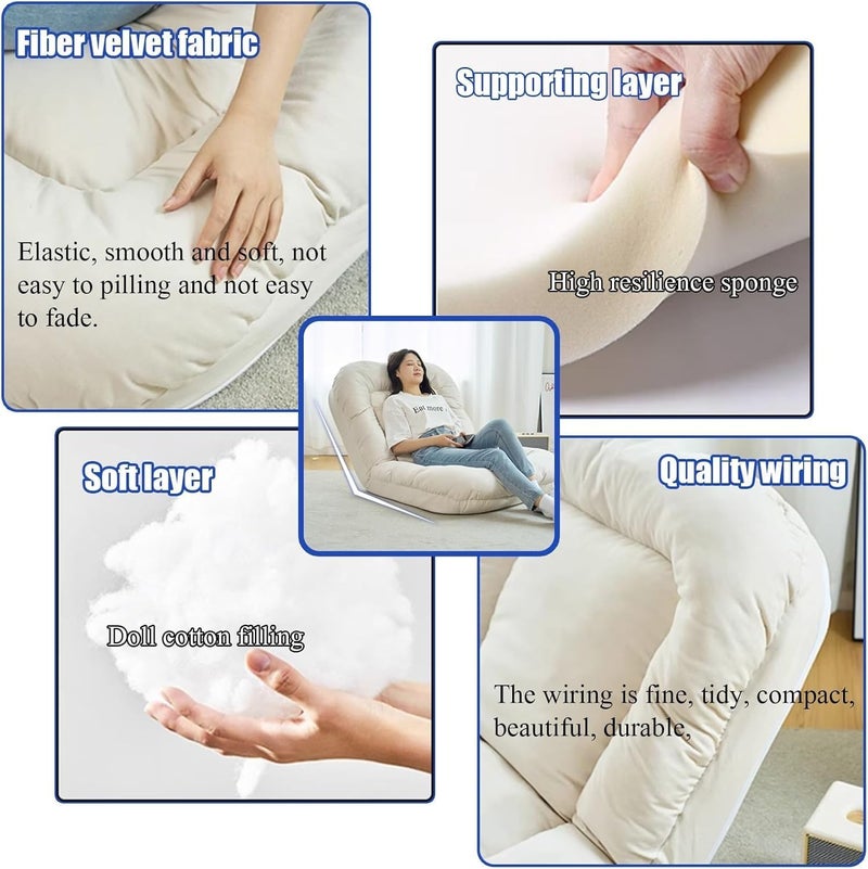 Large Floor Sofa Bed with Back Support, 5 Reclining Poistion Adjustable Floor Lounge Chair, Foldable Gaming Recliner, Lazy Couch for Gaming, Reading, Sleeping (J(Grey)) - Image 4