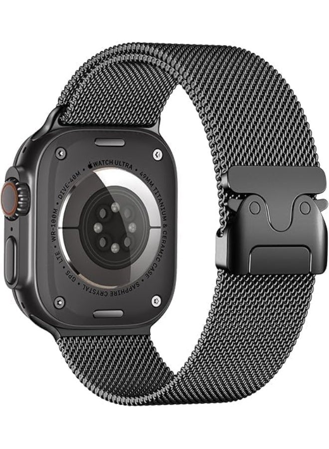 Watch Milanese Loop Band Compatible with Apple Watch Ultra 2 Band 49mm 46mm 45mm 44mm, Stainless Steel Milanese Loop Adjustable Strap for iWatch Ultra Series 10 9 8 7 SE 6 5 4 Black - Image 1