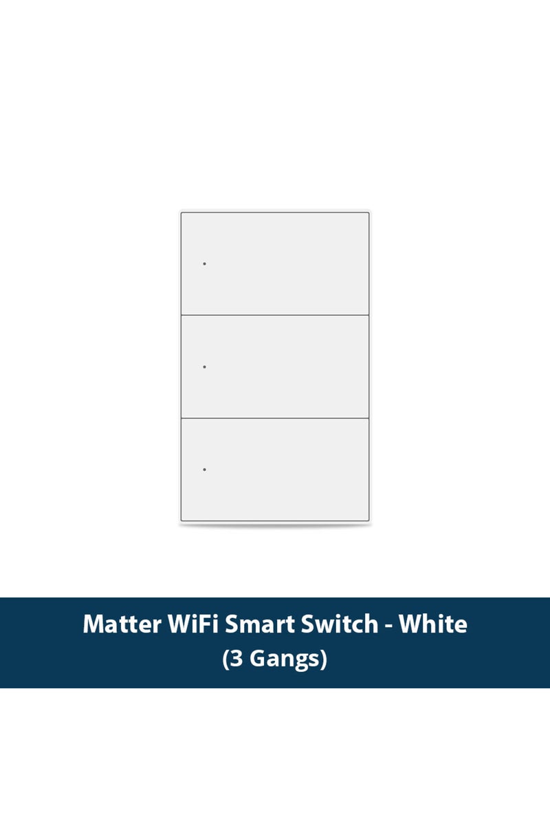مفتاح إضاءة جداري ذكي أبيض ثلاثي الأزرار من نوع Zemismart Matter WiFi، يدعم 1 و2 و3 و4 و6 أزرار، يتطلب سلكًا محايدًا، مع حجم كبير