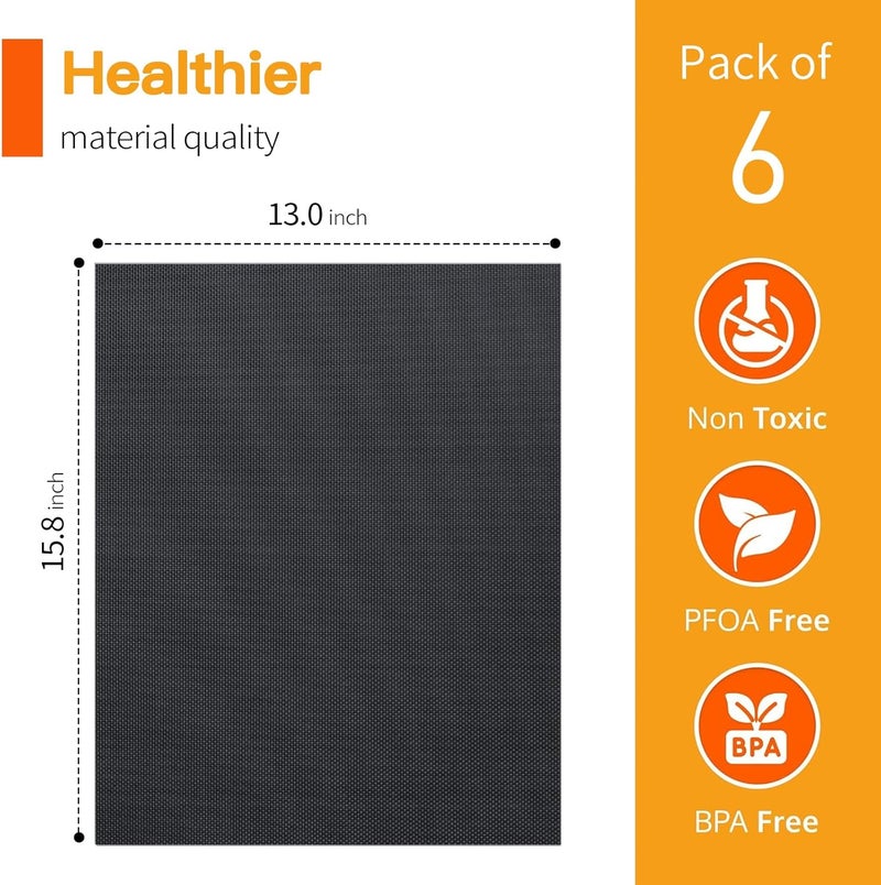 SKYBD Grill Mats - Nonstick Teflon BBQ Mats, Reusable & Easy to Clean (Set of 6), 15.8 x 13-Inch, Black - Image 3