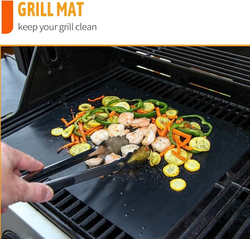 SKYBD Grill Mats - Nonstick Teflon BBQ Mats, Reusable & Easy to Clean (Set of 6), 15.8 x 13-Inch, Black - Image 1