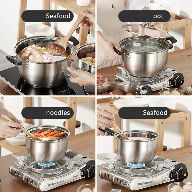 DOYKLI Stainless Steel 2 Tier Steamer Steamer Basket Vegetable Steamer Steamer Pot Basket for Cooking MomoModakidlidhoklaRice Cooker Maker with Glass Lid Riveted Handles - Image 5