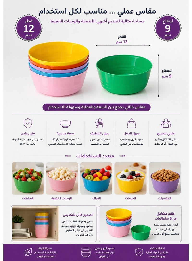 Ikea 6-Piece Colorful Plastic Bowls 12 × 9 cm – Lightweight Durable Polypropylene Bowls for Kids & Adults, Impact-Resistant Reusable Food-Safe Bowls, Stackable Space-Saving Design, Dishwasher Safe up to 70°C, Perfect for Cereal, Fruits, Salads, Desserts, Snacks, Nuts, Picnic, Camping, Travel & Everyday Use - Image 3
